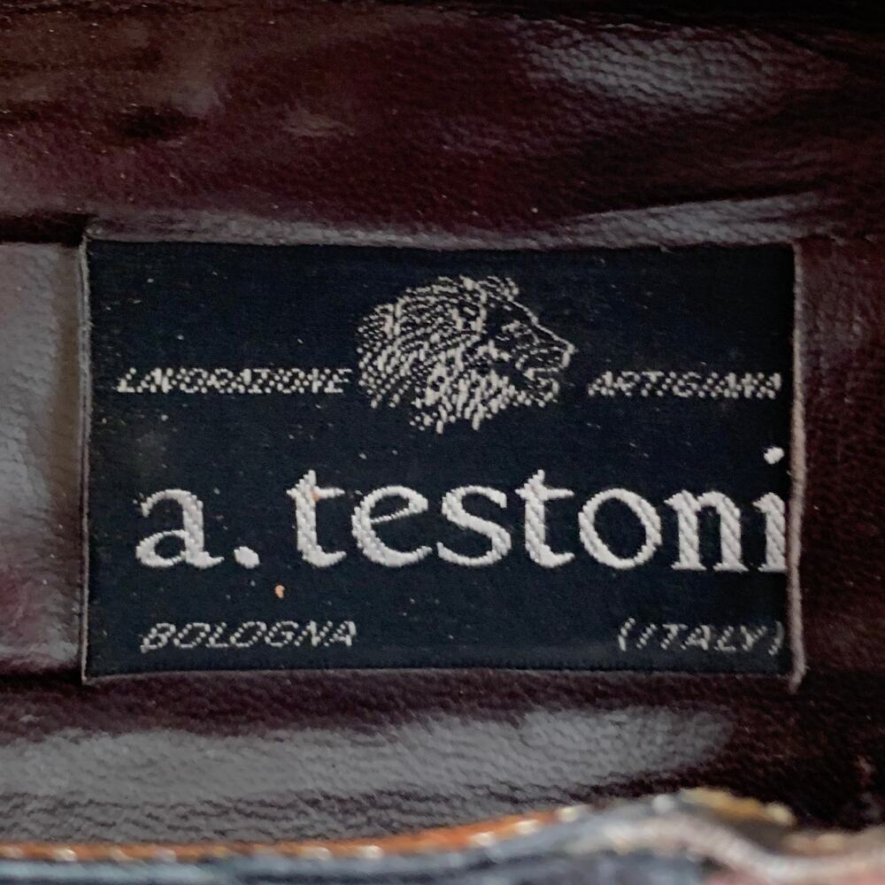 A. TESTONI Size 12 Brown Leather Perforated Wingtip Loafers - Picture 7 of 8